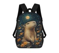 sinyumoney 2Backpack 3d Moonlit Capybara Garden School Bag Boys Book Bag Cool Rucksack Fashion Laptop Knapsack Back Bag for Boys And Girls 17inch