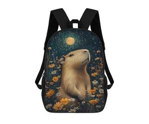 sinyumoney 2Backpack 3d Moonlit Capybara Garden School Bag Boys Book Bag Cool Rucksack Fashion Laptop Knapsack Back Bag for Boys And Girls 17inch