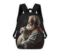sinyumoney 2Backpack 3d Old Man With His Cat School Bag Boys Book Bag Cool Rucksack Fashion Laptop Knapsack Back Bag for Boys And Girls 17inch