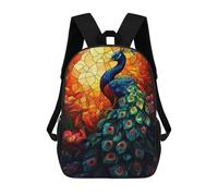 sinyumoney 2Backpack 3d Peacock Stained Glass School Bag Boys Book Bag Cool Rucksack Fashion Laptop Knapsack Back Bag for Boys And Girls 17inch