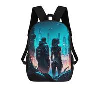 sinyumoney 2Backpack 3d Techno Couple Future City School Bag Boys Book Bag Cool Rucksack Fashion Laptop Knapsack Back Bag for Boys And Girls 17inch
