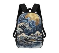 sinyumoney 2Backpack 3d The Great Wave Kanagawa Inspired Art School Bag Boys Book Bag Cool Rucksack Fashion Laptop Knapsack Back Bag for Boys And Girls 17inch