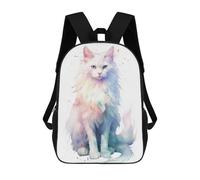 sinyumoney 2Backpack 3d Watercolor Turkish Angora School Bag Boys Book Bag Cool Rucksack Fashion Laptop Knapsack Back Bag for Boys And Girls 17inch