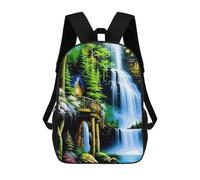 sinyumoney 2Backpack 3d Waterfall Cabin Landscape School Bag Boys Book Bag Cool Rucksack Fashion Laptop Knapsack Back Bag for Boys And Girls 17inch
