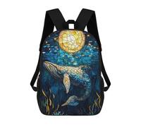 sinyumoney 2Backpack 3d Whale Stained Glass School Bag Boys Book Bag Cool Rucksack Fashion Laptop Knapsack Back Bag for Boys And Girls 17inch