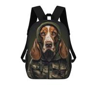 sinyumoney 2Backpacks Basset Hound Camo Jacket Kids School Backpack School Bag 3D Printed School Bags for Boys Elementary And Middle School Students 17inch