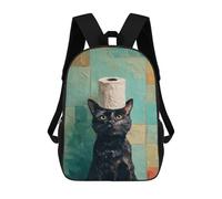 sinyumoney 2Backpacks Black Cat with Toilet Paper Hat Kids School Backpack School Bag 3D Printed School Bags for Boys Elementary And Middle School Students 17inch