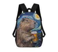 sinyumoney 2Backpacks Capybara Drinking Beer Kids School Backpack School Bag 3D Printed School Bags for Boys Elementary And Middle School Students 17inch