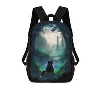 sinyumoney 2Backpacks Cat Forest Moon Tower Kids School Backpack School Bag 3D Printed School Bags for Boys Elementary And Middle School Students 17inch
