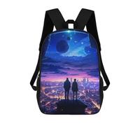 sinyumoney 2Backpacks Celestial Future City Kids School Backpack School Bag 3D Printed School Bags for Boys Elementary And Middle School Students 17inch