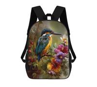 sinyumoney 2Backpacks Colorful Kingfisher Painting Kids School Backpack School Bag 3D Printed School Bags for Boys Elementary And Middle School Students 17inch