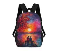 sinyumoney 2Backpacks Couple Sunset Painting Kids School Backpack School Bag 3D Printed School Bags for Boys Elementary And Middle School Students 17inch