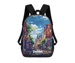 sinyumoney 2Backpacks Dublin, Ireland Street View Illustration Kids School Backpack School Bag 3D Printed School Bags for Boys Elementary And Middle School Students 17inch