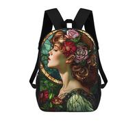 sinyumoney 2Backpacks Floral Stained Glass Kids School Backpack School Bag 3D Printed School Bags for Boys Elementary And Middle School Students 17inch