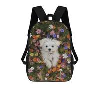 sinyumoney 2Backpacks Fluffy White Dog in Flowers-1 Kids School Backpack School Bag 3D Printed School Bags for Boys Elementary And Middle School Students 17inch