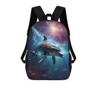 sinyumoney 2Backpacks Funny Dolphin in Space Kids School Backpack School Bag 3D Printed School Bags for Boys Elementary And Middle School Students 17inch
