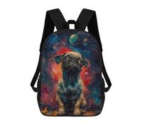 sinyumoney 2Backpacks Galaxy Pug Oil Painting Kids School Backpack School Bag 3D Printed School Bags for Boys Elementary And Middle School Students 17inch