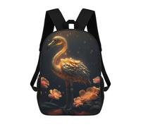 sinyumoney 2Backpacks Golden Flamingo Kids School Backpack School Bag 3D Printed School Bags for Boys Elementary And Middle School Students 17inch