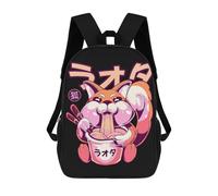 sinyumoney 2Backpacks Happy Fox Eating Ramen Kids School Backpack School Bag 3D Printed School Bags for Boys Elementary And Middle School Students 17inch