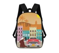 sinyumoney 2Backpacks Havana Travel Print Kids School Backpack School Bag 3D Printed School Bags for Boys Elementary And Middle School Students 17inch