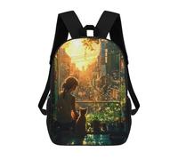 sinyumoney 2Backpacks Japan Cityscape with Cat Kids School Backpack School Bag 3D Printed School Bags for Boys Elementary And Middle School Students 17inch