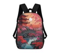 sinyumoney 2Backpacks Japanese Anime Garden Sunset Kids School Backpack School Bag 3D Printed School Bags for Boys Elementary And Middle School Students 17inch