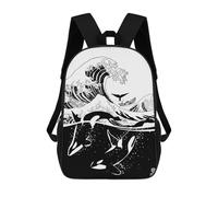 sinyumoney 2Backpacks Japanese Wave with Killer Kids School Backpack School Bag 3D Printed School Bags for Boys Elementary And Middle School Students 17inch