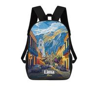 sinyumoney 2Backpacks Lima, Peru Cityscape Illustration Kids School Backpack School Bag 3D Printed School Bags for Boys Elementary And Middle School Students 17inch