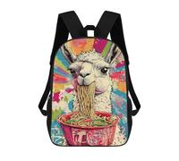 sinyumoney 2Backpacks Llama Eating Ramen Japan Retro Kids School Backpack School Bag 3D Printed School Bags for Boys Elementary And Middle School Students 17inch