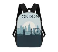 sinyumoney 2Backpacks London Skyline Silhouette Kids School Backpack School Bag 3D Printed School Bags for Boys Elementary And Middle School Students 17inch