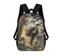 sinyumoney 2Backpacks Man Running from Ghosts Kids School Backpack School Bag 3D Printed School Bags for Boys Elementary And Middle School Students 17inch