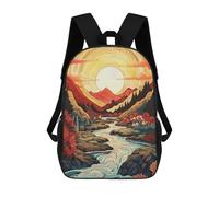 sinyumoney 2Backpacks Mountain River at Sunset Illustration Kids School Backpack School Bag 3D Printed School Bags for Boys Elementary And Middle School Students 17inch