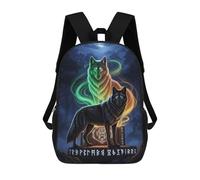 sinyumoney 2Backpacks Mystical Wolves in Enchanted Forest Kids School Backpack School Bag 3D Printed School Bags for Boys Elementary And Middle School Students 17inch