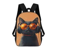 sinyumoney 2Backpacks Stylish Cat with Headphones Kids School Backpack School Bag 3D Printed School Bags for Boys Elementary And Middle School Students 17inch