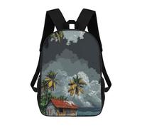 sinyumoney 2Backpacks Tropical Island Hut with Stormy Sky Kids School Backpack School Bag 3D Printed School Bags for Boys Elementary And Middle School Students 17inch