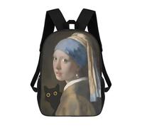 sinyumoney 2Backpacks Vermeer Girl With A Cat Kids School Backpack School Bag 3D Printed School Bags for Boys Elementary And Middle School Students 17inch