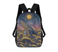 sinyumoney 2Backpacks Whale in Ocean with Golden Sun Kids School Backpack School Bag 3D Printed School Bags for Boys Elementary And Middle School Students 17inch