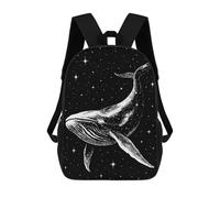 sinyumoney 2Backpacks Whale in Space Black And White Kids School Backpack School Bag 3D Printed School Bags for Boys Elementary And Middle School Students 17inch