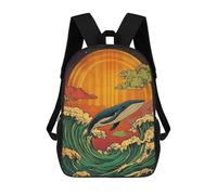 sinyumoney 2Backpacks Whale Jumping Wave Kids School Backpack School Bag 3D Printed School Bags for Boys Elementary And Middle School Students 17inch