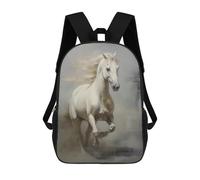 sinyumoney 2Backpacks White Horse Running Kids School Backpack School Bag 3D Printed School Bags for Boys Elementary And Middle School Students 17inch