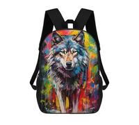 sinyumoney 2Backpacks Wolf Painting Kids School Backpack School Bag 3D Printed School Bags for Boys Elementary And Middle School Students 17inch