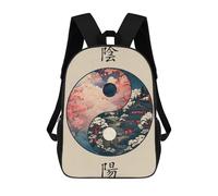 sinyumoney 2Backpacks Yin Yang Kids School Backpack School Bag 3D Printed School Bags for Boys Elementary And Middle School Students 17inch