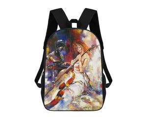 sinyumoney 3D A Guitar Oil Painting School Backpack Student Casual Backpack For Kid's Children's Daypack Bookbag Hiking Sports Outdoor Work Travel Laptop Bag 17inch