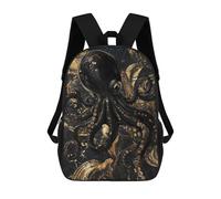 sinyumoney 3D Abstract GoldBlack Octopus Printing Daypacks Kids Casual Backpack Knapsack High Capacity Rucksack Travel Laptop Book Bag 17inch