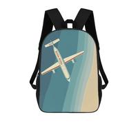 sinyumoney 3D Airplane Over Bora Bora Mid Century 17 Inch School Backpack Student Casual Backpack For Kid's Children's Daypack Bookbag Hiking Sports Outdoor Work Travel Laptop Bag