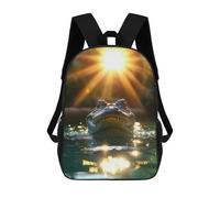sinyumoney 3D Alligator in Water with Sunburst 17 Inch School Backpack Student Casual Backpack For Kid's Children's Daypack Bookbag Hiking Sports Outdoor Work Travel Laptop Bag