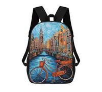 sinyumoney 3D Amsterdam Canal Bicycle Scene Kid's Backpack Waterproof 17inch School Bag Cute Rucksacks Fashion Casual Schoolbag for Kids for Girl Boy School
