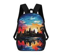 sinyumoney 3D Angkor Wat Sunset Reflection-8 Kid's Backpack Waterproof 17inch School Bag Cute Rucksacks Fashion Casual Schoolbag for Kids for Girl Boy School