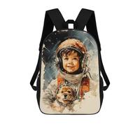sinyumoney 3D Astronaut Boy And Dog 17 Inch School Backpack Student Casual Backpack For Kid's Children's Daypack Bookbag Hiking Sports Outdoor Work Travel Laptop Bag
