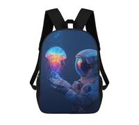 sinyumoney 3D Astronaut Holding Jellyfish-1 Kid's Backpack Waterproof 17inch School Bag Cute Rucksacks Fashion Casual Schoolbag for Kids for Girl Boy School